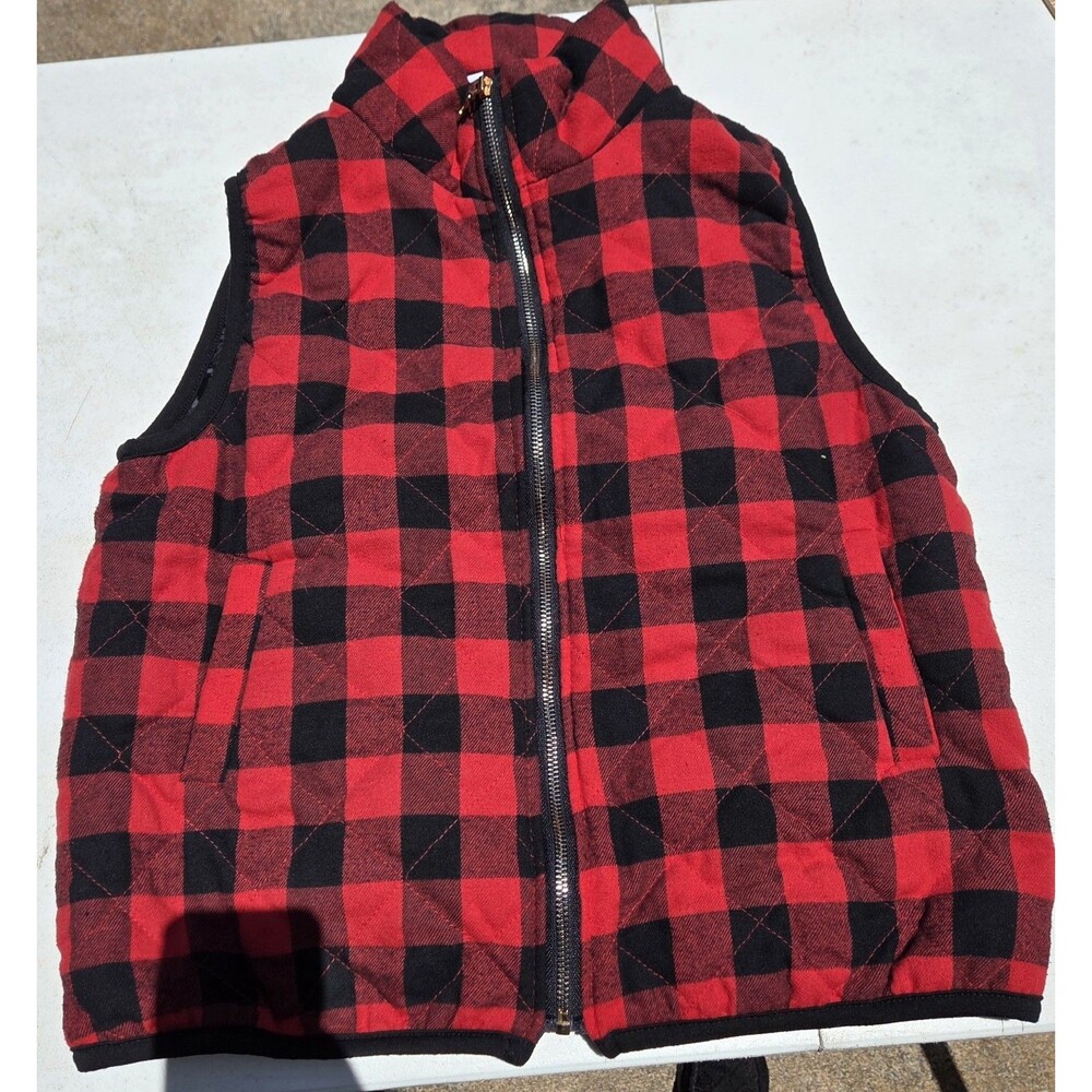 Women's Red & Black Buffalo Plaid Quilted Vest - Full Zip - Size Large